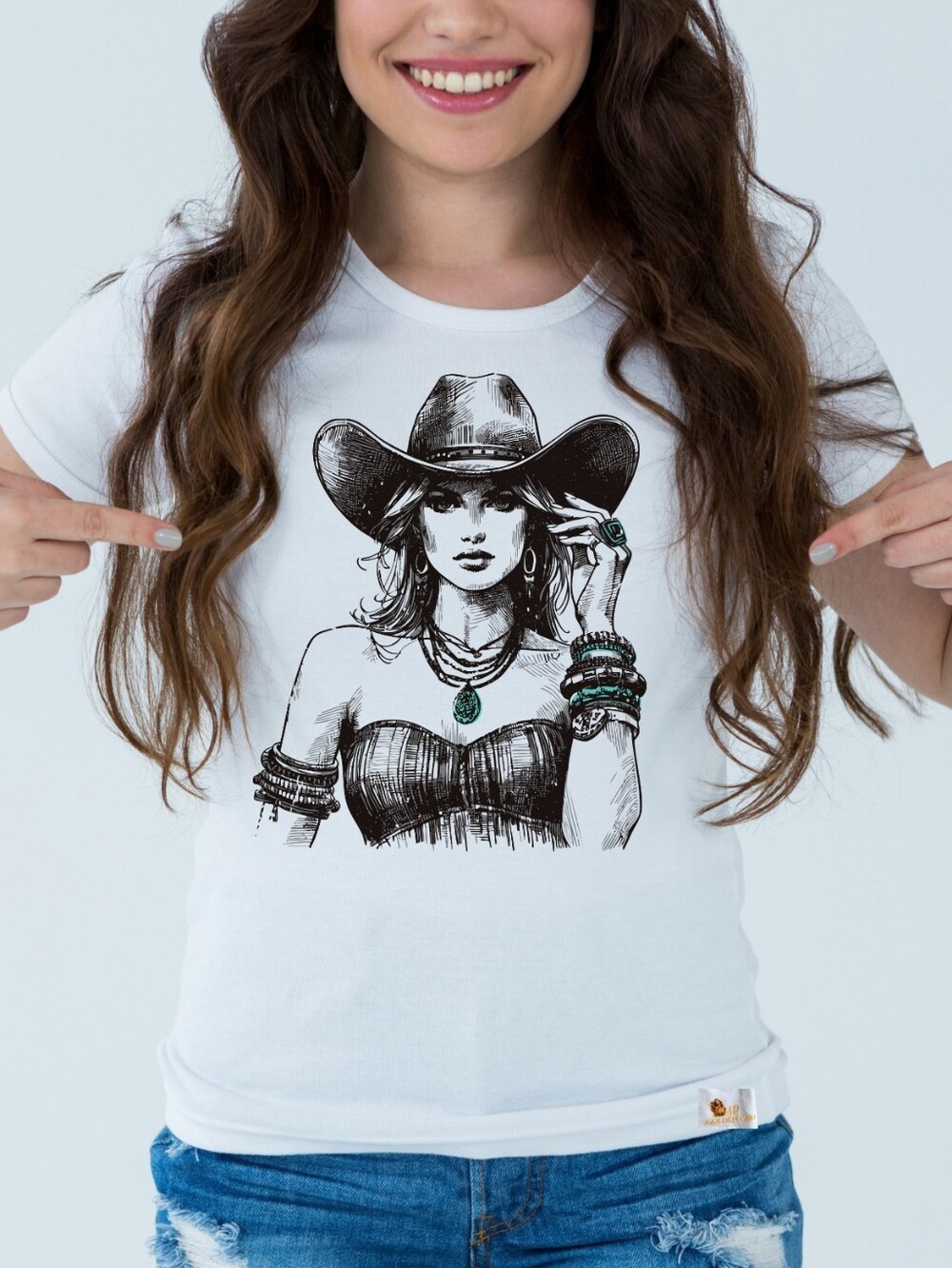 Western Turquoise Cowgirl Graphic Tee - Size M